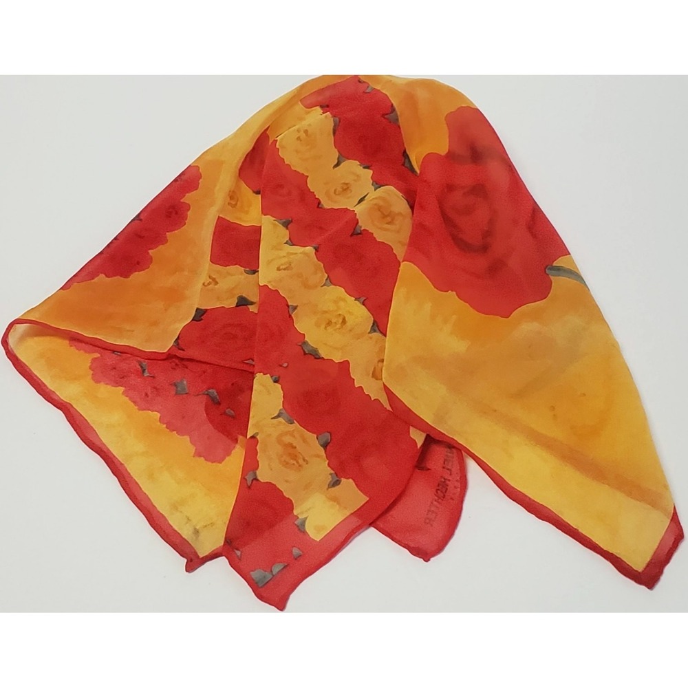 VTG Daniel Hechter Scarf Silk Coral/Gold/Red/Canteloupe  21" Roses 4 Square Sign